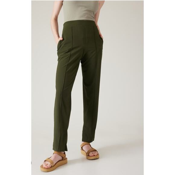Athleta Women's Olive Green Brooklyn Heights High Rise Trouser Pants Size 4T - Picture 1 of 14
